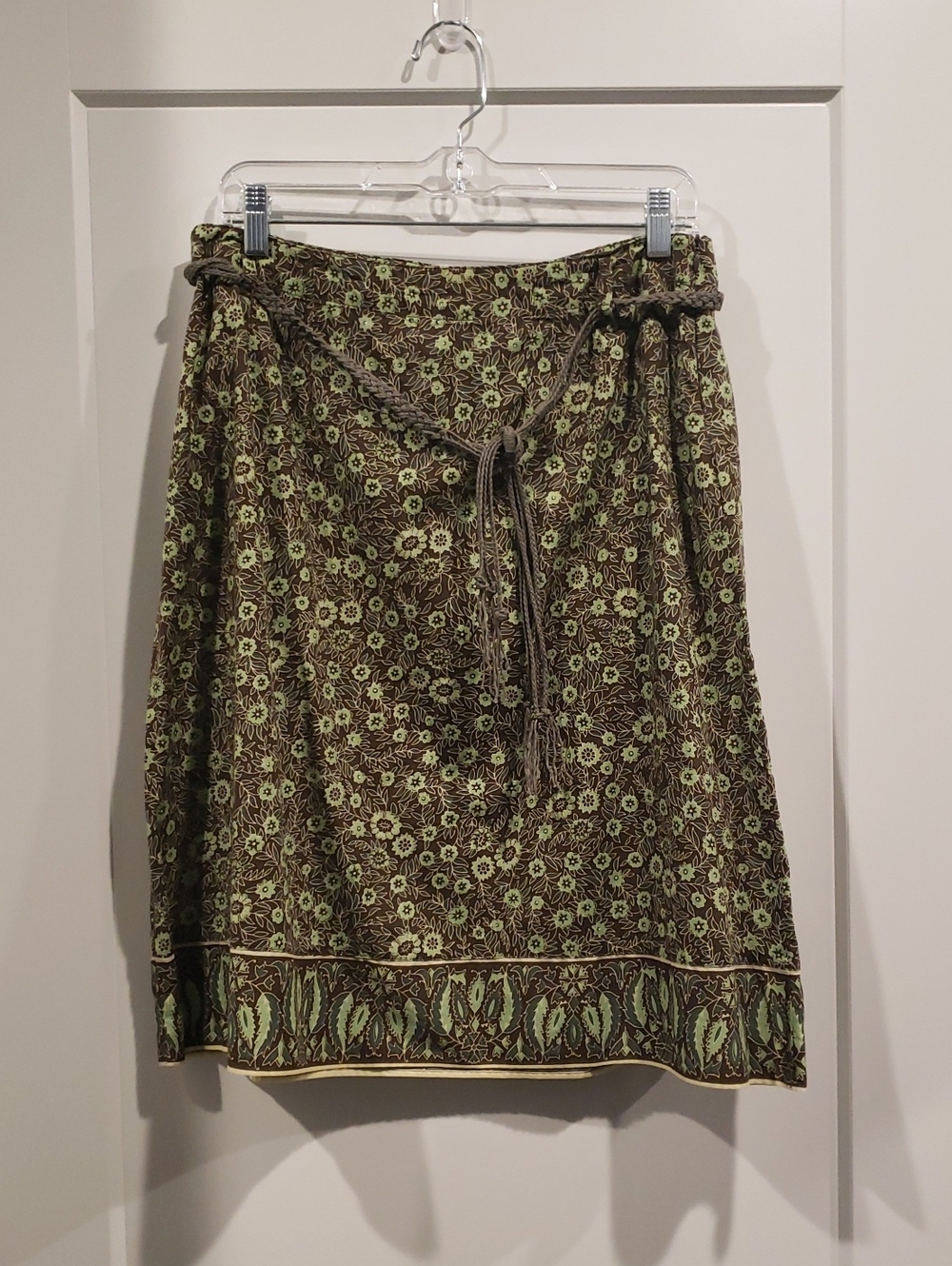 Route 66 Brown Floral Midi Skirt with Green Accents